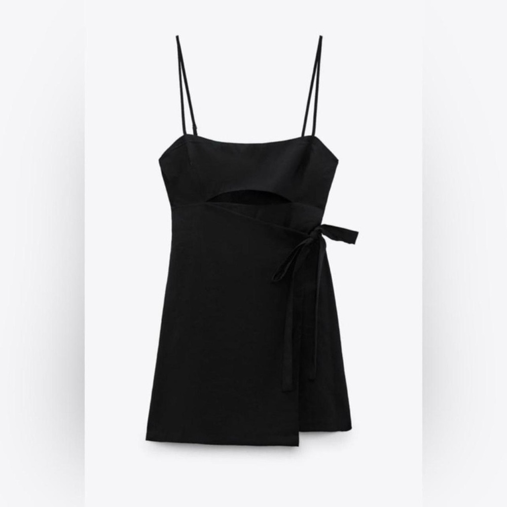 Zara Chic Black Spaghetti Strap Mini Wrap Dress